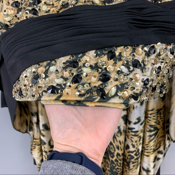 Jovani Dress Gown Prom Hi-Lo Sequin Animal Print Tiger Black Mini Train - Picture 9 of 9